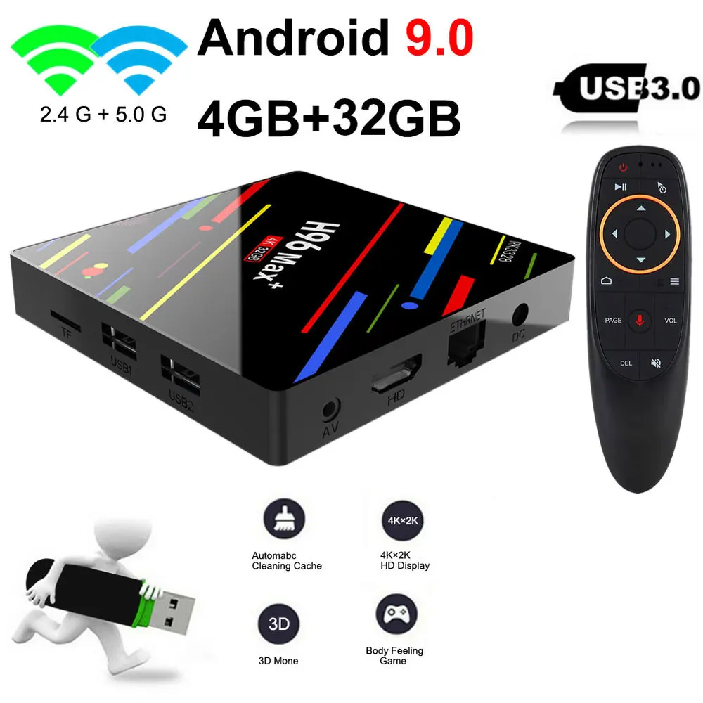 H96 MAX Plus ТВ приставка Android 9,0 смарт-приставка с голосовым пультом дистанционного управления RK3328 4 Гб 64 Гб 5G Wifi H.265 медиаплеер