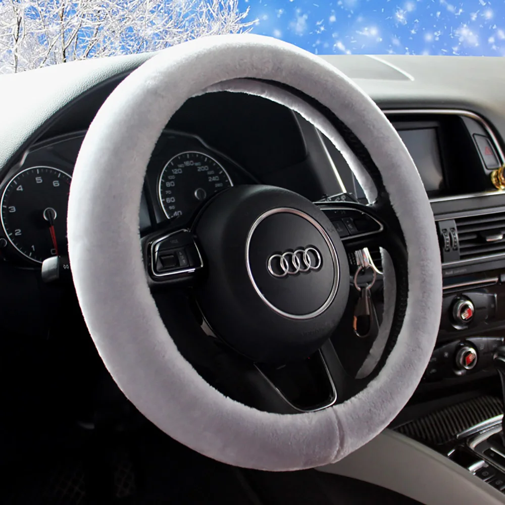 Fur car steering wheel cover, plush car steering wheel cover (38 cm handlebar diameter)