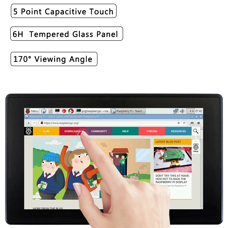 Raspberry Pi 4 Model B/ 3B+/ 3B 7 inch 1024x600 IPS Capacitive Touch Screen with Case Holder OSD Me