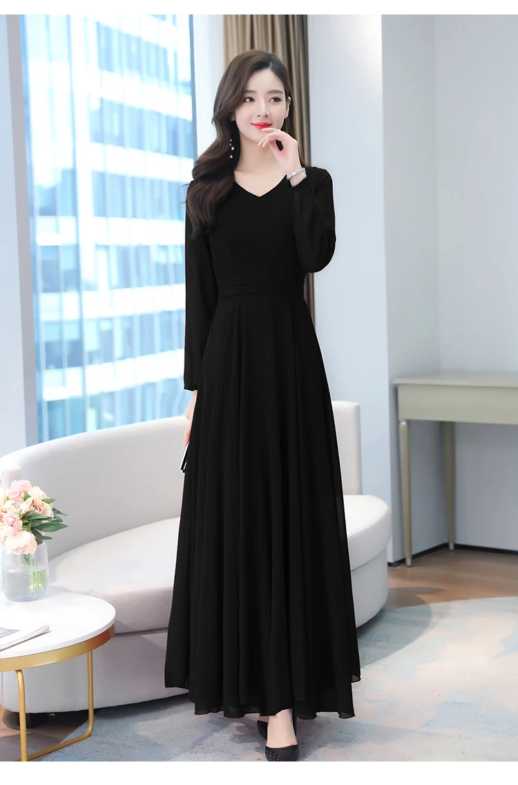 Autumn Winter Vintage Chiffon Boho Midi Dress 2020 4XL Plus Size Sexy Casual Maxi Dresses Women Party Long Sleeve Black Vestidos