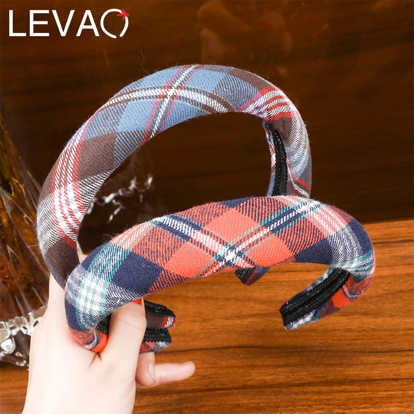 Levao, клетчатая повязка на голову с подкладкой, повязка на голову, милый бант для волос, обруч на голову, аксессуары для волос, ободок, тюрбан, повязка на голову для девочек и женщин