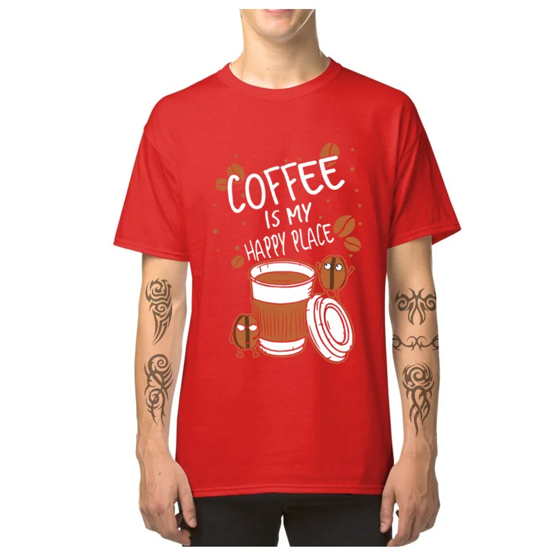 Geek Coffee_is_my_happy_place_drink_t-shirts_2511 T-Shirt for Men Family Summer Fall O Neck 100% Cotton T-Shirt Tops T Shirt Coffee_is_my_happy_place_drink_t-shirts_2511 red