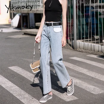 

Spliced mom jeans woman Full Length denim pants plus size trousers Vintage Patchwork Washed Cotton boyfriend high waist jeans