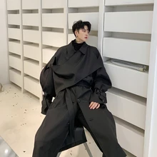 Мужской винтажный буф с рукавами, Свободная Повседневная Длинная ветровка, пальто, Мужская Уличная одежда в стиле хип-хоп, готический Тренч, верхняя одежда