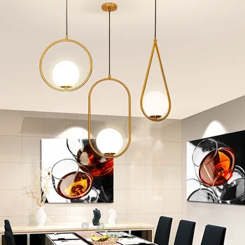

Modern LED Round Glass Ball Pendant Lights Iron E14 Pendant Lamps Hanging Light Fixture for Living Bedroom Dining Room WF1021
