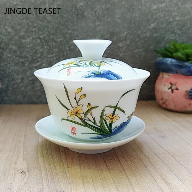 Dehua Ceramic Tea Gaiwan Teacup Handmade Tea Tureen Chinese White