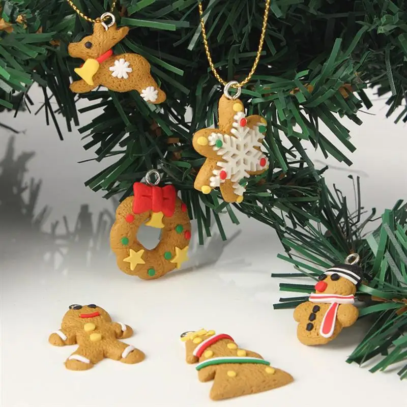 

6 Pcs/Set Christmas Tree Pendants Hanging Ornaments Lovely Gingerbread Man Wind Chime Bird Angel for Christmas Party Decor