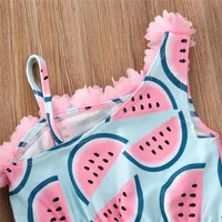 1-5Years Toddler Baby Girls Swimsuits Watermelon Print One Shoulder Flower Strap Sleeveless Bikini 2023 Girl Summer Swimwear 4