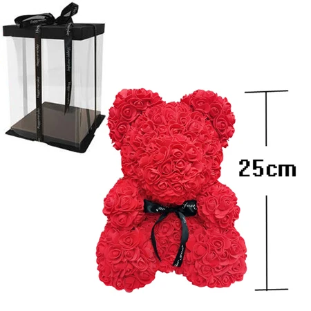 Искусственные цветы Роза медведь девушка Юбилей Рождество День Святого Валентина подарок на день рождения для украшения свадебной вечеринки - Цвет: red-With box