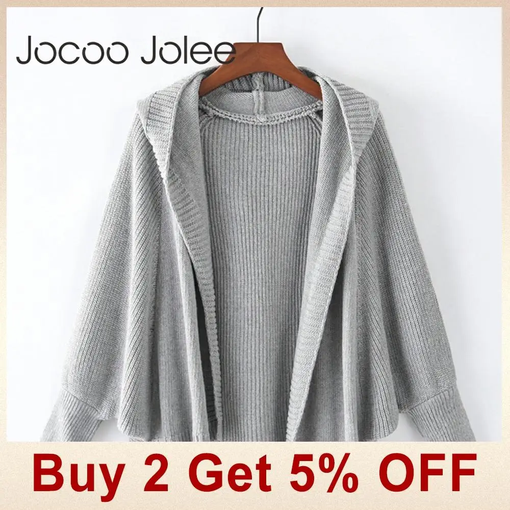 Jocoo Jolee, вязаный кардиган с капюшоном и рукавом летучая мышь, повседневный трикотажный теплый джемпер большого размера, свитер, пальто, модная женская уличная одежда, осенняя одежда