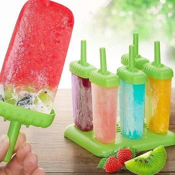 

6 Pack No BPA Reusable Ice Cream DIY Molds Holders with Tray and Sticks Popsicles Maker Fun for Kids-Green