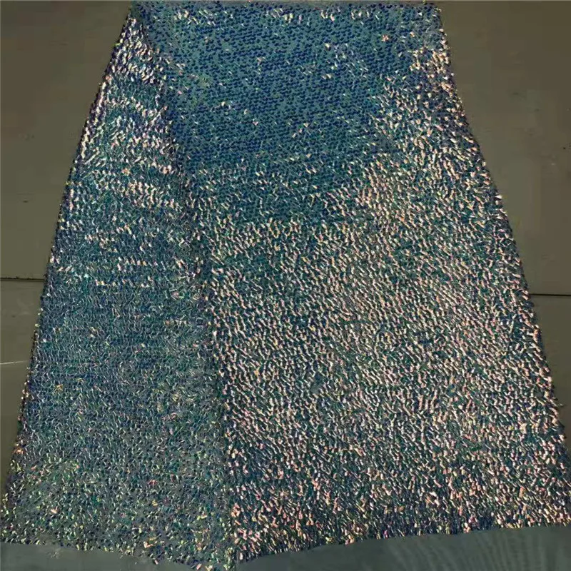 

2019 Wholesale luxury quality African lace fabric with sequins 5 yards green France sequins lace fabric for party dress material