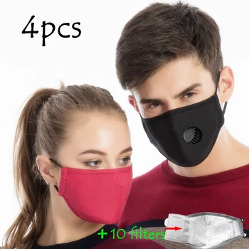

4 Pcs Mask PM2.5 Face Mask Filter Activated Carbon Breathing Filters Adult & child Washable Mouth Mask With Valve Fast Ship