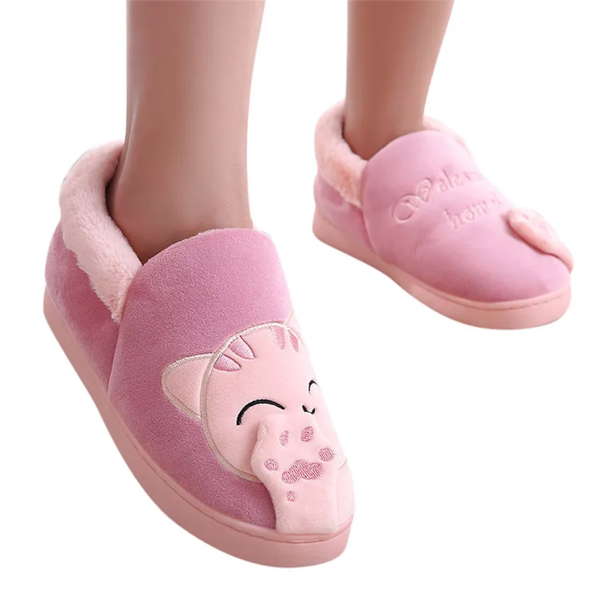 Зимние женские теплые домашние тапочки с изображением из мультфильма Lucky Cat; нескользящая домашняя обувь; домашняя обувь для влюбленных пар; домашняя обувь из плюша; D3