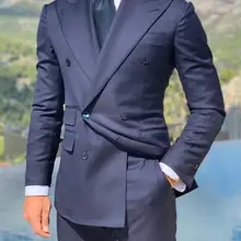 Двойной груди формальные мужские длинные Смокинги Костюмы Высокое качество на заказ из двух частей(Блейзер+ брюки