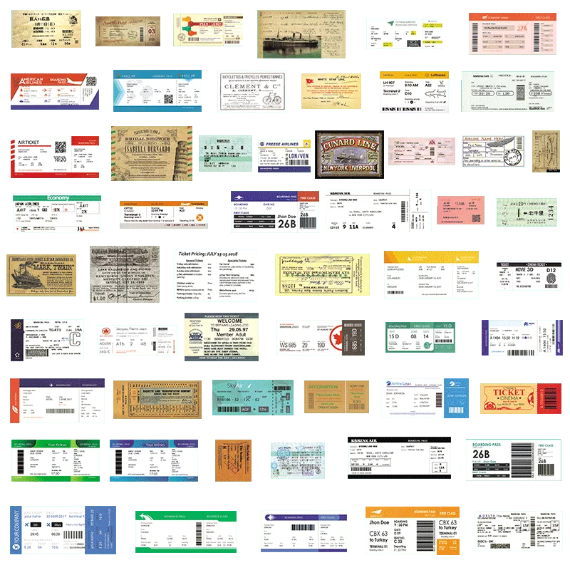 55 шт./лот, Ретро стиль, для путешествий, посадочные талоны, авиа, креативная наклейка s для чемодана, ноутбука, багажа, сумки для велосипеда, телефона, ПВХ, наклейка