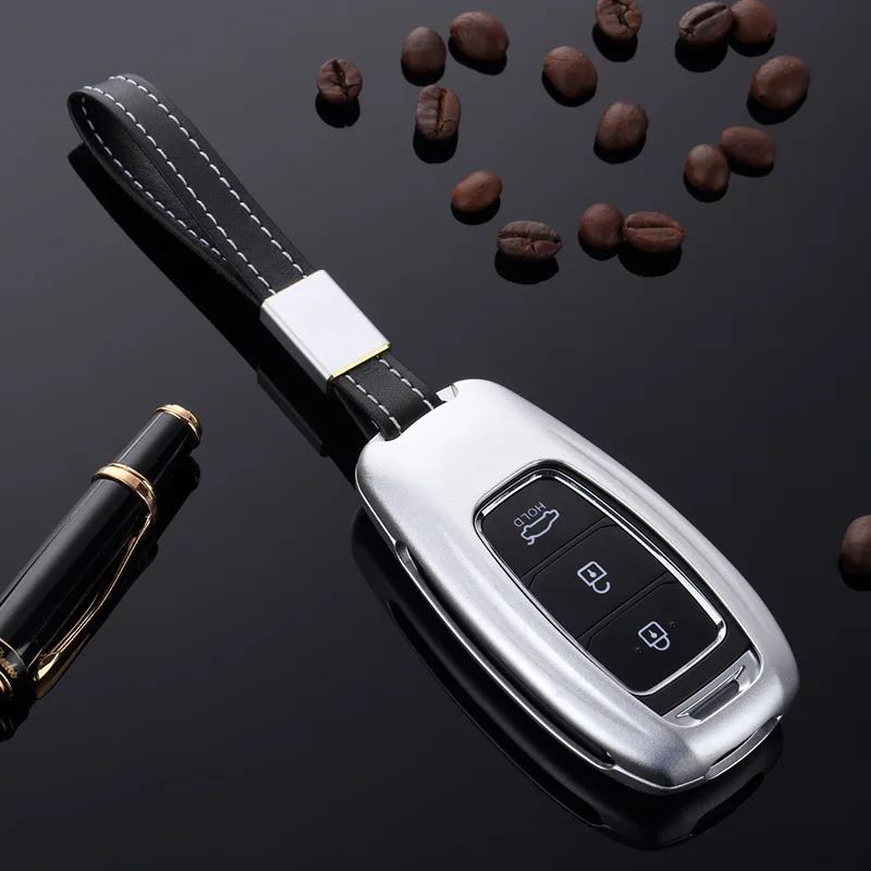 

Elegant Aluminium Alloy With Belt Key Cover Case For Hyundai i30 Ix35 Solaris Azera Elantra Grandeur Ig Accent Santa FeVerna2017