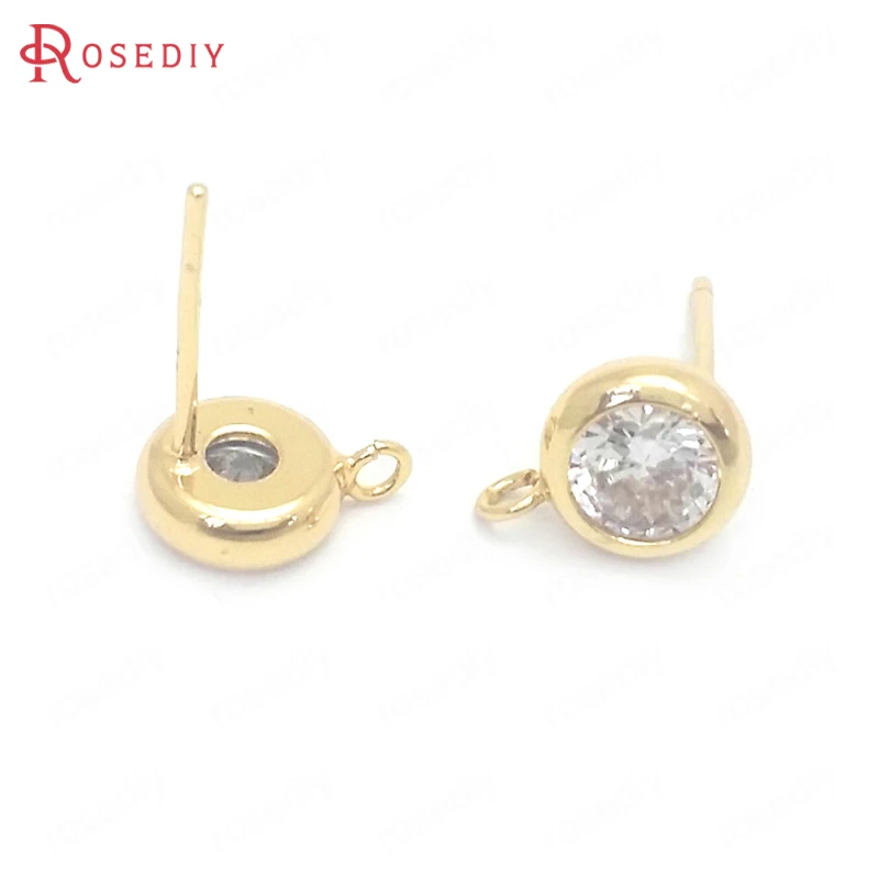 (37665)6PCS 7MM 24K Gold Color Brass and Zircon Round Stud Earrings Pins Jewelry Making Supplies Diy Findings Accessories | Украшения и