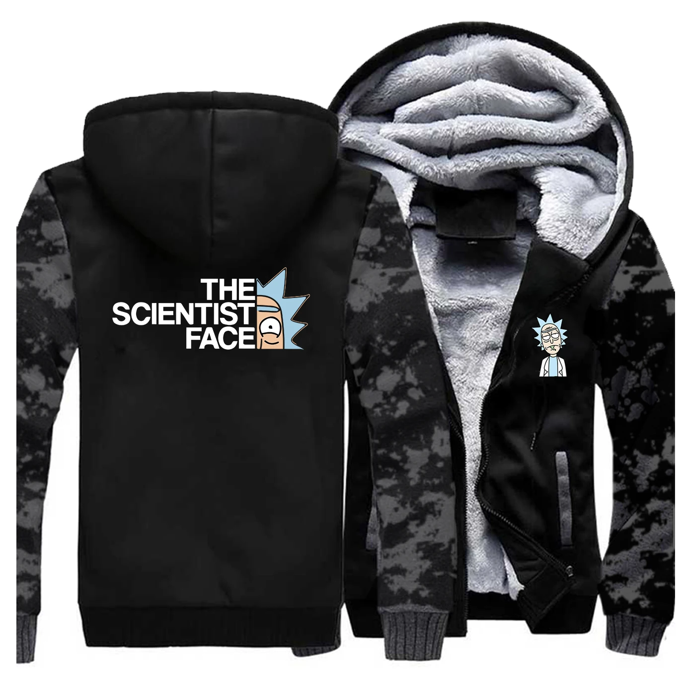 Зимняя мужская Толстая Теплая Флисовая Куртка Рик и Морти аниме учёный лицо пальто толстовка реглан толстовки куртки верхняя одежда пальто - Цвет: Vintage Gray