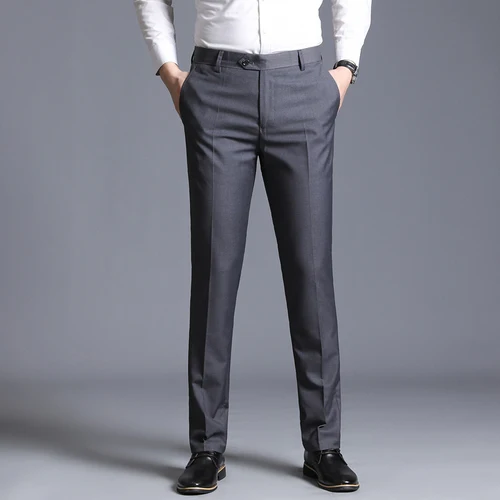 Мужские Формальные модельные брюки Slim Fit Модные Формальные Деловые однотонные брюки повседневные мужские брюки Свадебные Жених выпускного вечера брюки - Цвет: gray