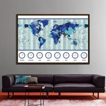 

150x225cm Wall Art Pictures The World Map Time Zone Map Poster and Prints Canvas Painting for Culture Education Home Decor