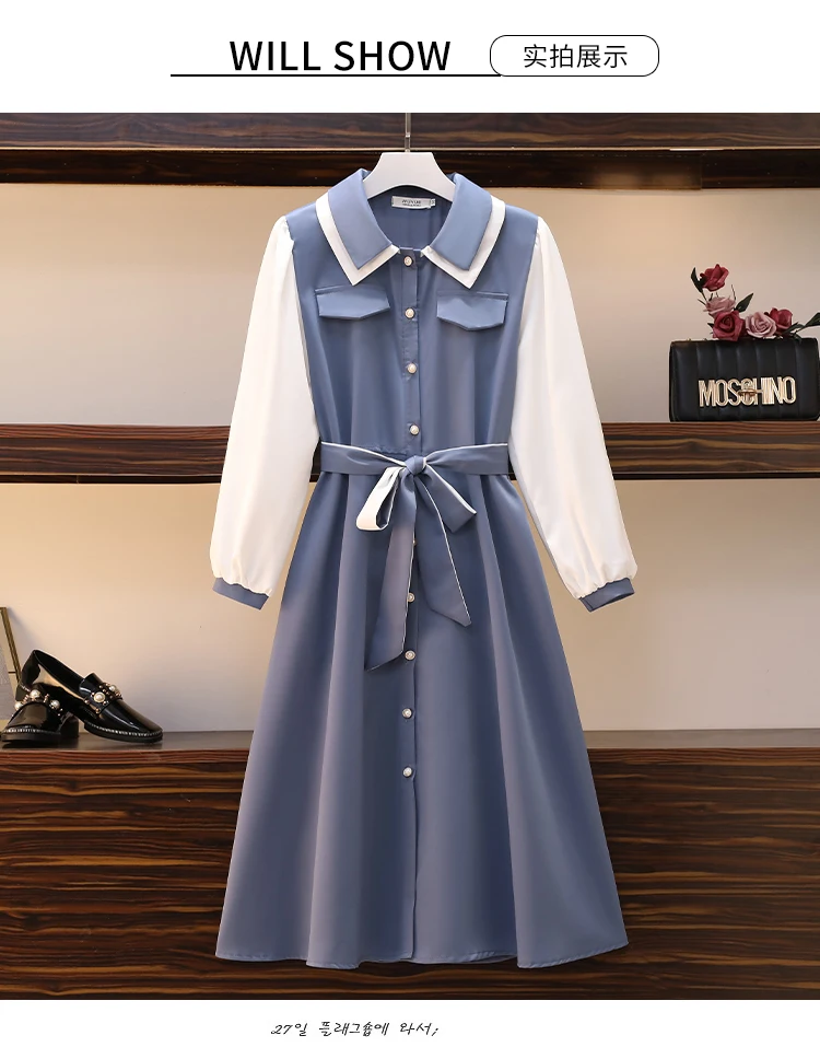 Elegant Long Sleeve Patchwork Single-breasted Loose Long Dresses Fall Women Blue Shirt Dress Clothes 5 H36c20d3bb3c148d7959b45c2941bb733n
