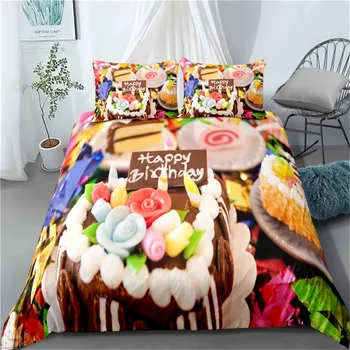 

Haguyy 3D Happy Birthday Digital Printing Pattern Bedding Sets for Birthday Party Gift Duvet Cover Set Single Twin King Size