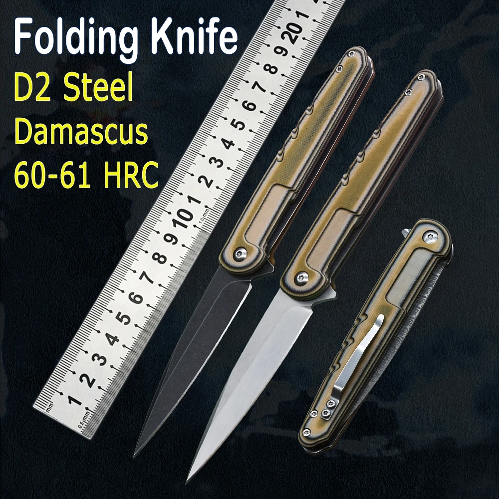 

Outdoor Pocket Damascus Blade Folding Knife Hunting Fruit Knife Cutting Tool EDC Tactical G10 Handle Camping Portable Pen Knife