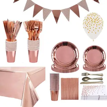 

Disposable Plates Paper Cups Straws Party Tableware Rose Gold Birthday Decoration Wedding Happy Birthday Party Decorations Adult