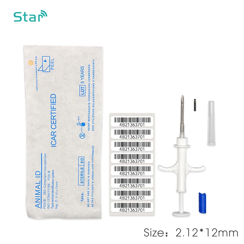 

50pc 125khz FDX-A Animal Microchip Syringe Rfid Syringe 2.12*12mm ISO chip Pet Microchip Polypropylene Material rfid transponder