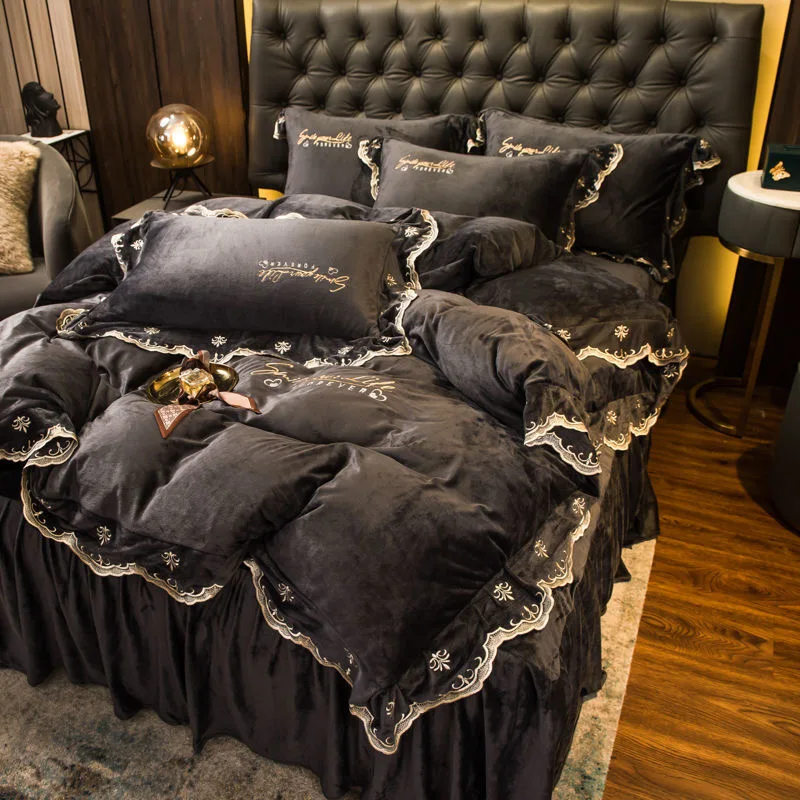 Crystal Velvet Queen Bedding Set Plush Soft Duvet Cover Coral Fleece