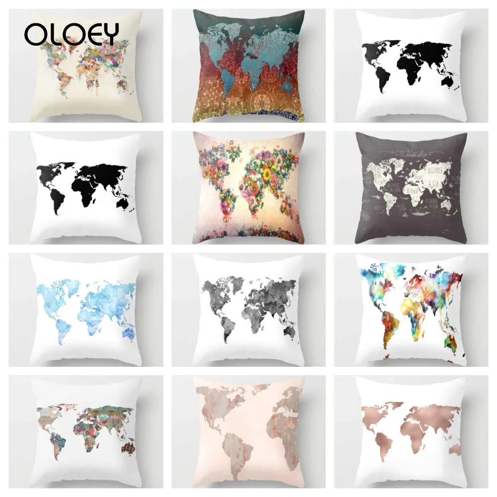

World Map Cushion Cover Decoration 45x45cm Polyester Decoration Cushion Cover Pink Cushion Cover Home School Bedroom Decoration.