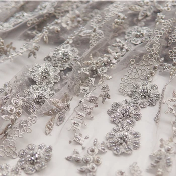 

Limited original high-definition W13 handmade three-dimensional beaded, embroidered soft mesh lace, dress accessories silver