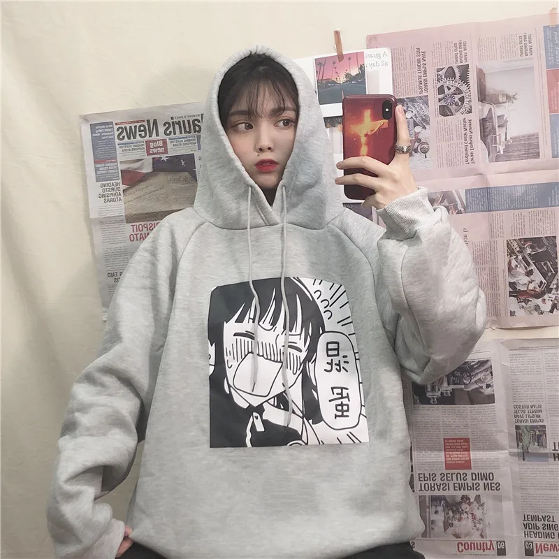 Женская уличная толстовка с капюшоном Sudadera Mujer свободная флисовая кофта принтом