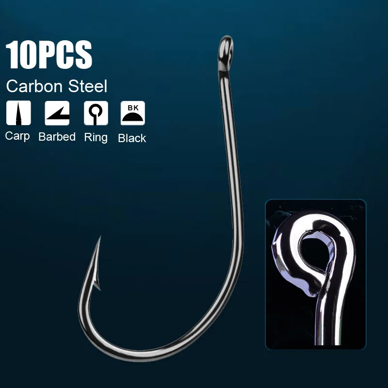 

YUCONG 10PCS/lot Single Fishing Hooks 1/0-7/0# High Carbon Steel Fishing Hooks Barbed Jigging Carp Fishhook Pesca Fishing Tackle