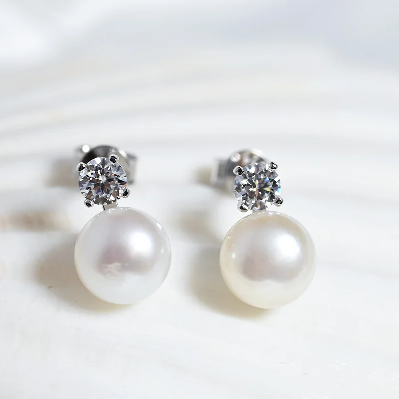 Smyoue Single 0.1/0.3 Carat Flawless Moissanite Stud Earrings For Women Real 925 Sterling Silver Jewelry Natural Pearl Earrings