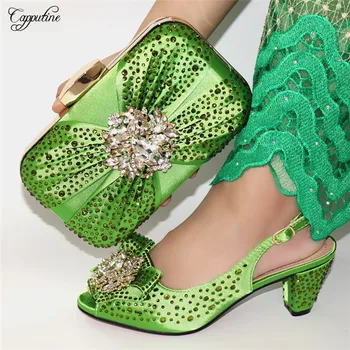 

Elegant green high heel shoes and evening bag sets for fashion lady CR176, heel height 7cm