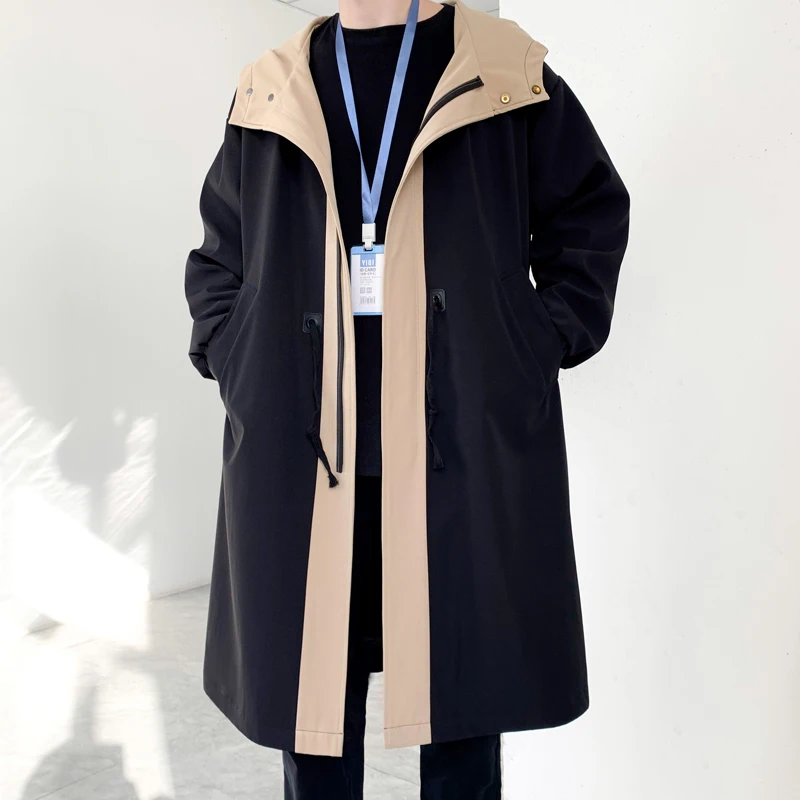 Trench Coat Mens New Fashion Overcoat Men Casual Slim Fit Windbreaker Solid Long Male Autumn Homme Black/Khaki | Мужская одежда