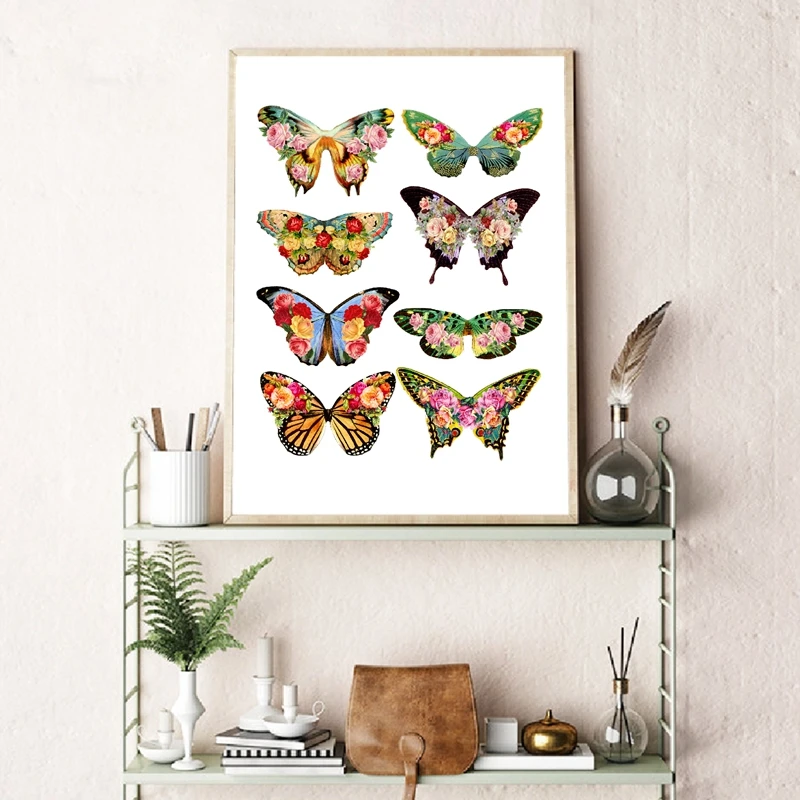 Butterfly Roses Canvas Painting Wall Decor