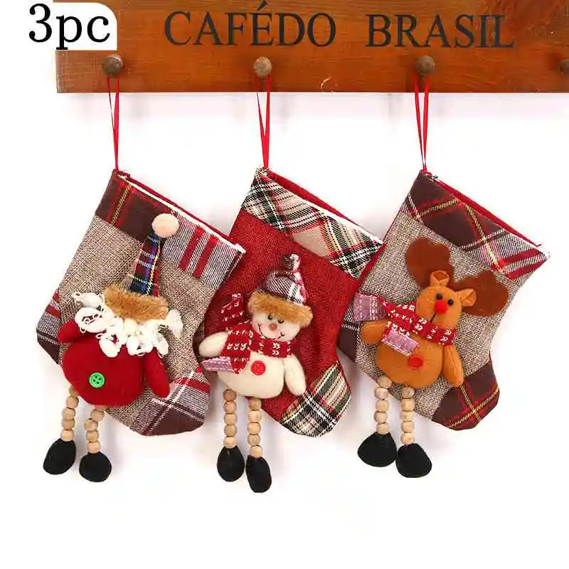 Мини-носок Санта Клаус Конфеты подарочные сумки носки рождественские чулки Рождественская елка висячие украшения Дети конфеты мешок - Color: 3PCS