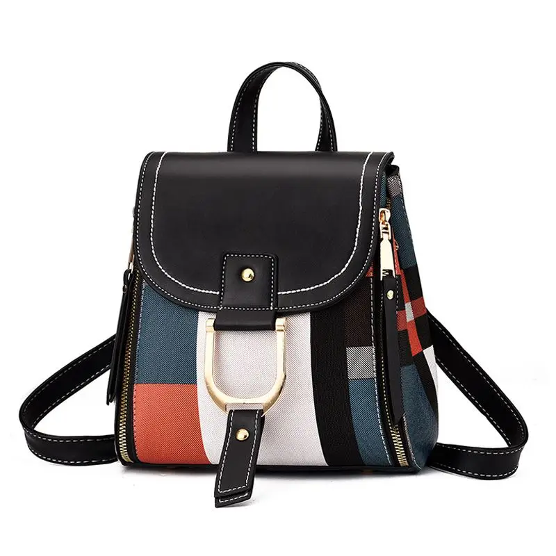 

Litthing PU Leather Patchwork Women Backpack Colorful Design Female Small Travel Rucksack Fashion School Backpack For Girl