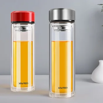 

Semreo Smiou Glass Cup 280Ml Double Layer Thick Insulated Cup Portable Stainless Steel Strainer Cup