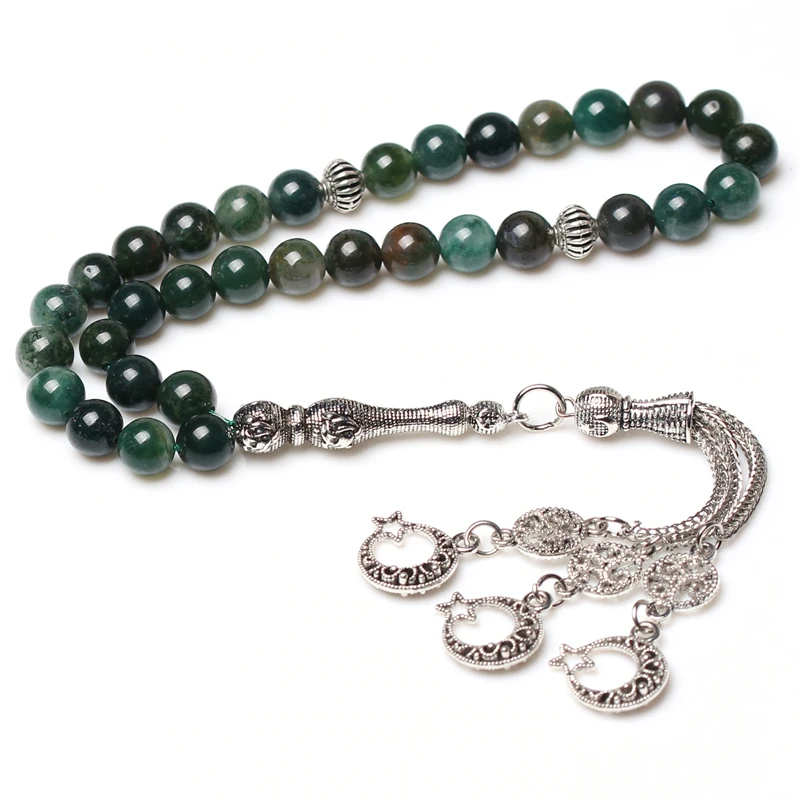Dark green color water plants agate stone muslim rosary silver tasbeeh | Украшения и аксессуары