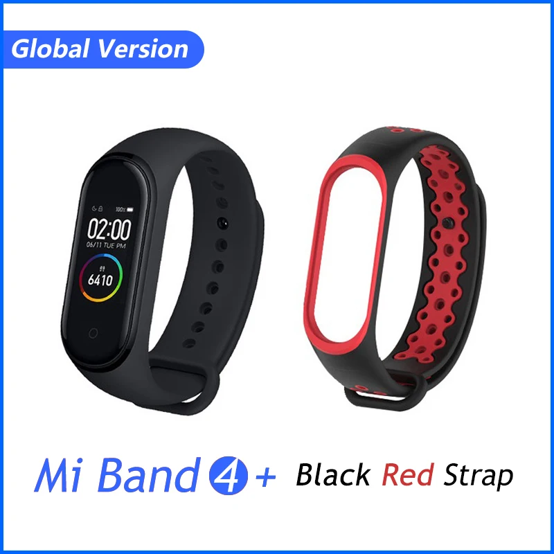GB black red Xiaomi Mi группа 3 4 глобальная Версия смарт-Браслет фитнес-браслет часы 3 большой сенсорный экран сообщение время сердечно - Цвет: GB black red