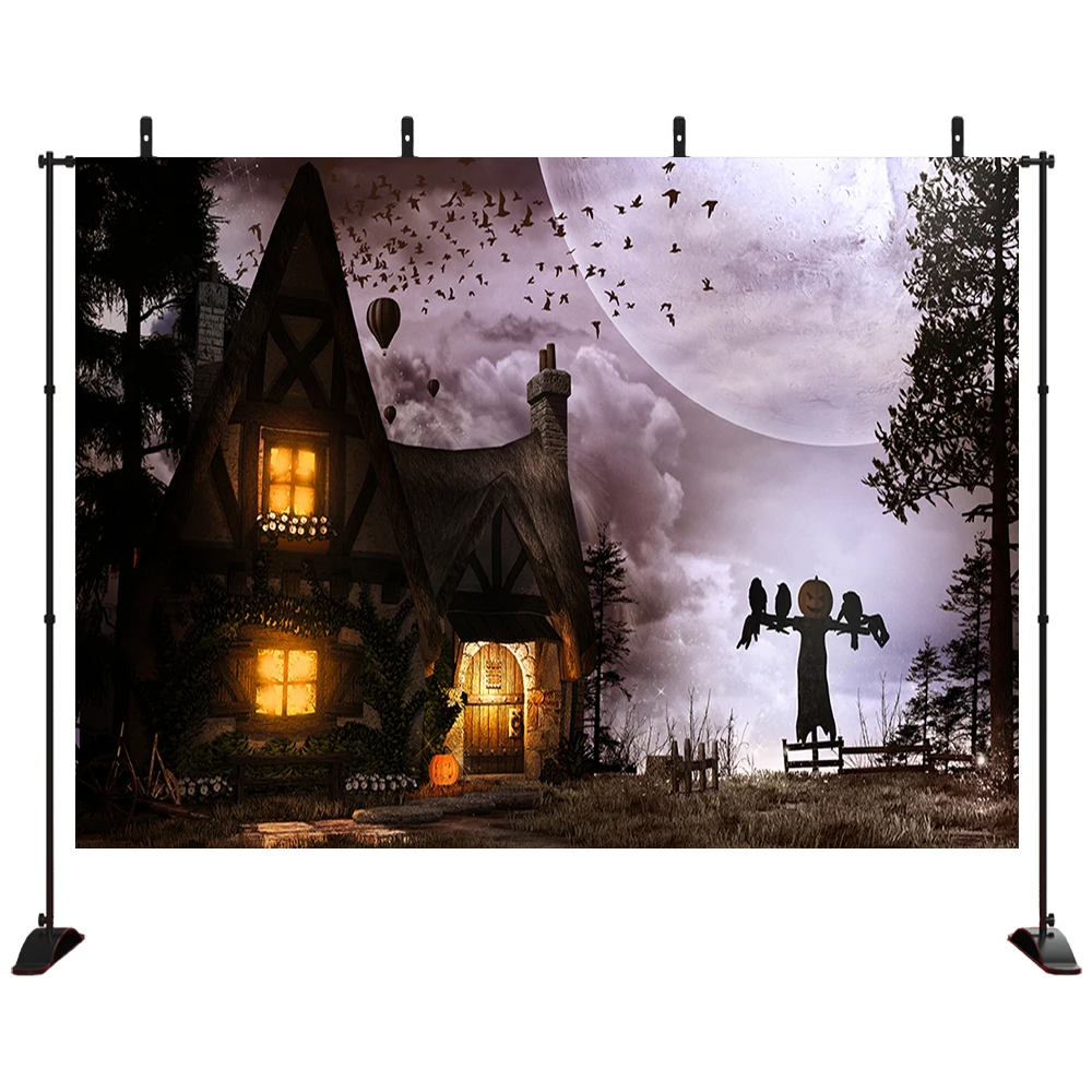

Halloween Photography Background purple full moon background Horror hut bats Photography Photo Background Studio Prop
