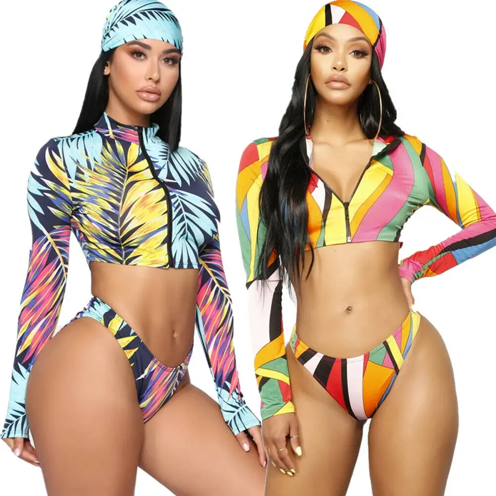 

Hirigin 2020 Summer 3 Pieces Set Women Swimwear New Flower Tankini Swimsuit Push Up Padded Women Bathing Suit Bikini Beachwear