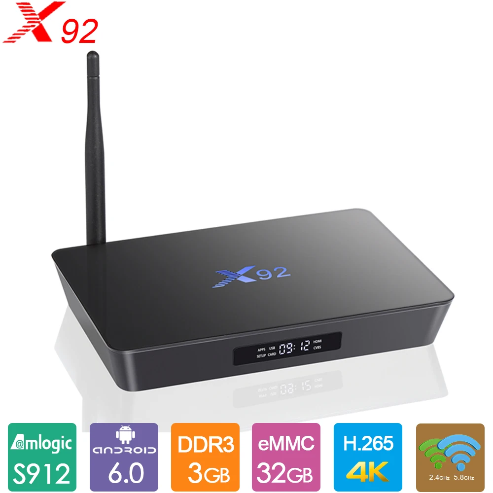  X92 TV Box S912 Android Smart TV Box Amlogic Octa Core 2GB/3GB 16GB/32GB 2.4G 5G Dual Wifi H.265 4K