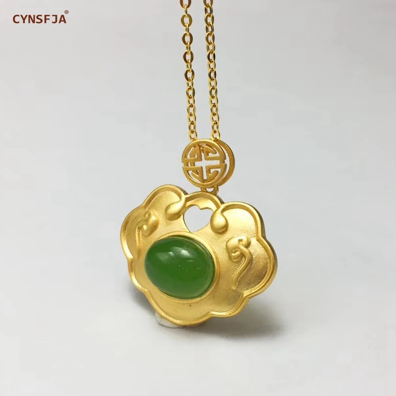 CYNSFJA Реал Certified(Hetian) нефрита Jade Jasper 925 пробы серебряные ювелирные изделия амулеты детский замок и Нефритовой подвеской, лучшие подарки