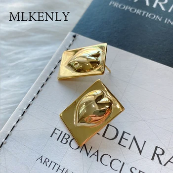 

MLKENLY Prevent Allergy 100% 925 Sterling Silver Square printed love Nordic INS style minimalist stud earrings for women gifts