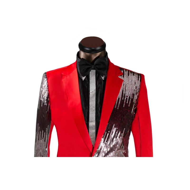 Sequin Bling Glitter Blazers Single Breasted Stage Costumes for Singers Mens Hip Hop Style Red Black Suit Jacket Shawl Collar